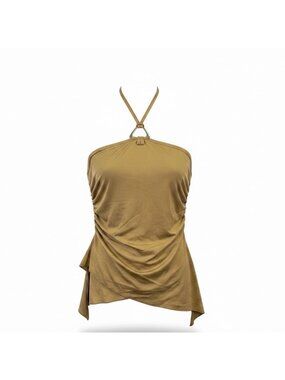 Edikted Womens Tan Polyester & Spandex Halter Top Ruched Asymmetrical Hem Size S